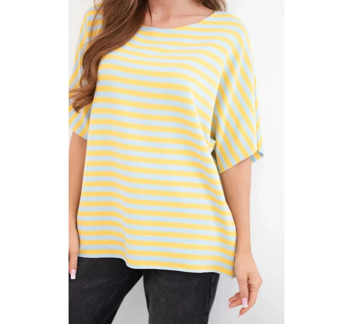 Dámská bavlněná pruhovaná halenka s krátkým rukávem žlutá Dámská bavlněná pruhovaná halenka s krátkým rukávem žlutá