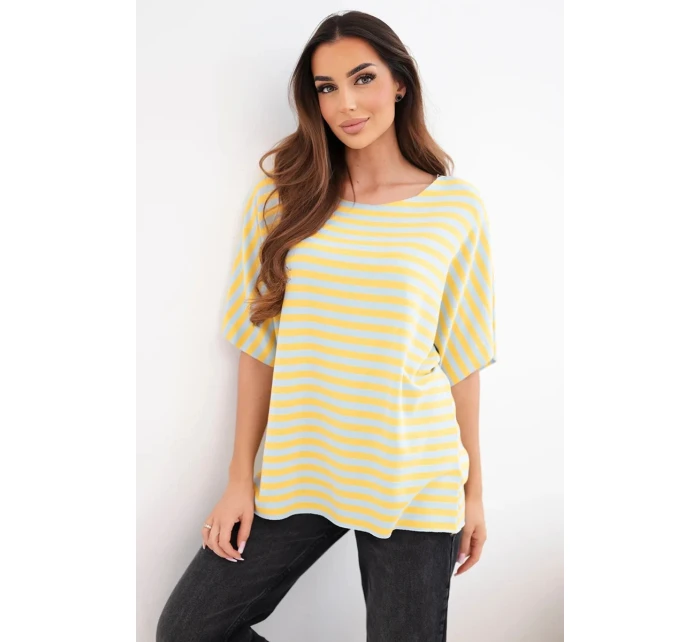 Dámská bavlněná pruhovaná halenka s krátkým rukávem žlutá Dámská bavlněná pruhovaná halenka s krátkým rukávem žlutá