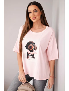 Dámská bavlněná oversize halenka s potiskem "Dog Fashion" cukrově růžová