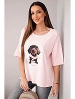 Dámská bavlněná oversize halenka s potiskem "Dog Fashion" cukrově růžová
