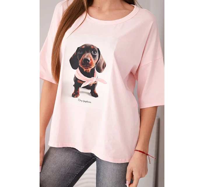 Dámská bavlněná oversize halenka s potiskem "Dog Fashion" cukrově růžová Dámská bavlněná oversize halenka s potiskem "Dog Fashion" cukrově růžová