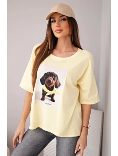 Dámská bavlněná oversize halenka s potiskem "Dog Fashion" žlutá