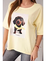 Dámská bavlněná oversize halenka s potiskem "Dog Fashion" žlutá
