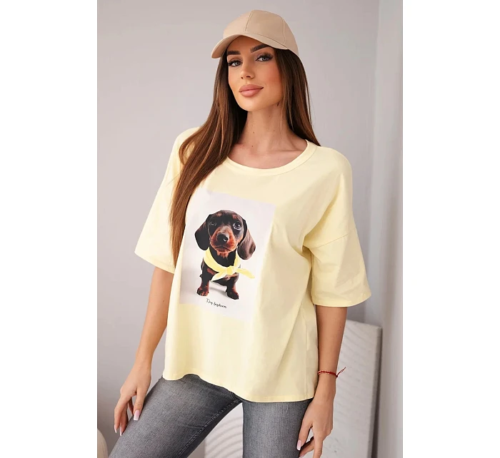Dámská bavlněná oversize halenka s potiskem "Dog Fashion" žlutá Dámská bavlněná oversize halenka s potiskem "Dog Fashion" žlutá