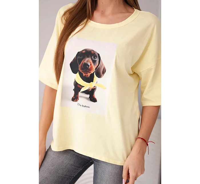 Dámská bavlněná oversize halenka s potiskem "Dog Fashion" žlutá Dámská bavlněná oversize halenka s potiskem "Dog Fashion" žlutá