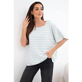 Dámská bavlněná pruhovaná halenka s krátkým rukávem modrá