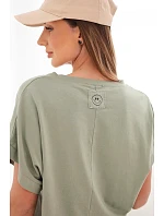 Dámská bavlněná halenka s výstřihem do V a krátkým rukávem khaki