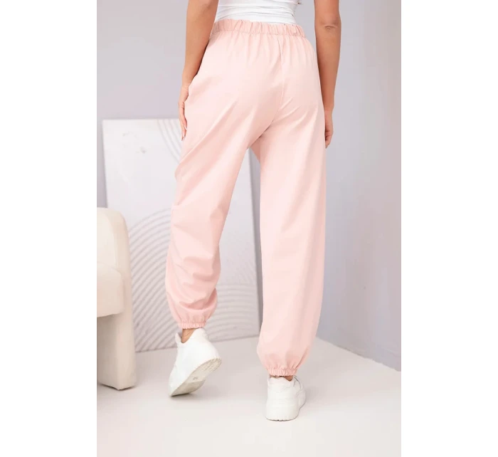 Dámské bavlněné kalhoty s vysokým pasem a ozdobným knoflíkem tmavě pudrově růžové Dámské bavlněné kalhoty s vysokým pasem a ozdobným knoflíkem tmavě pudrově růžové