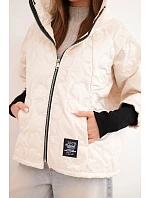 Dámská jarní prošívaná bunda s ozdobnou ražbou a zipem světle béžová