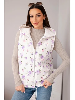 Dámská prošívaná vesta s květinami a kapucí fialová