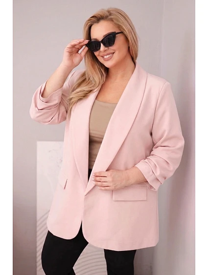 Dámské sako Plus Size elegantní pudrově růžové