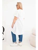 Dámské bavlněné šaty Plus Size s delším zadním dílem a kapsou bílá