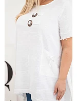 Dámské bavlněné šaty Plus Size s delším zadním dílem a kapsou bílá