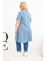 Dámské bavlněné šaty Plus Size s delším zadním dílem a kapsou džínová