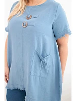 Dámské bavlněné šaty Plus Size s delším zadním dílem a kapsou džínová