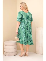 Dámské viskózové šaty Plus Size s krátkým rukávem a paisley střihem zelená