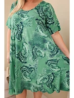 Dámské viskózové šaty Plus Size s krátkým rukávem a paisley střihem zelená