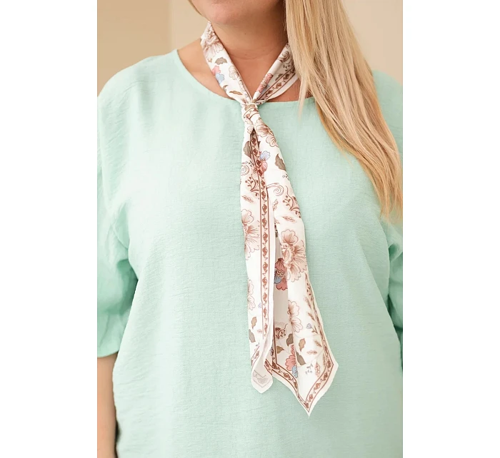 Dámská viskózová halenka Plus Size s krátkým rukávem a ozdobným šátkem tmavě mentolová Dámská viskózová halenka Plus Size s krátkým rukávem a ozdobným šátkem tmavě mentolová