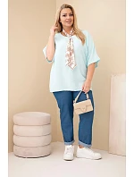 Dámská viskózová halenka Plus Size s krátkým rukávem a ozdobným šátkem mentolová