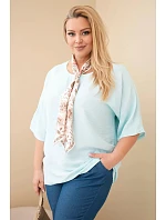 Dámská viskózová halenka Plus Size s krátkým rukávem a ozdobným šátkem mentolová