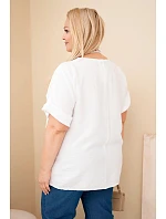 Dámská viskózová halenka Plus Size s krátkým rukávem a ozdobným šátkem bílá Dámská viskózová halenka Plus Size s krátkým rukávem a ozdobným šátkem bílá