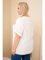 Dámská viskózová halenka Plus Size s krátkým rukávem a ozdobným šátkem béžová