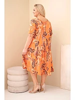 Dámské viskózové šaty Plus Size s krátkým rukávem a paisley střihem oranžová