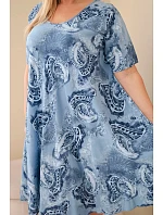 Dámské viskózové šaty Plus Size s krátkým rukávem a paisley vzorem jeansová