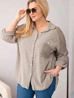 Dámská bavlněná košile Plus Size s límečkem a krajkovou vsadkou fango