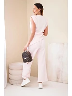 Komplet asymetrická halenka + kalhoty pudrově růžová