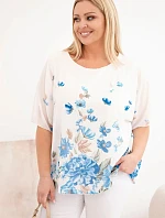 Dámská halenka Plus Size s krátkým rukávem a květinovým potiskem modrá