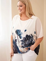Dámská halenka Plus Size s květinovým potiskem a volným rukávem jeansová