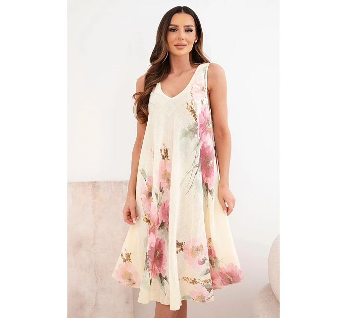 Dámské bavlněné midi šaty s krátkým rukávem a rozšířeným spodkem světle růžová Dámské bavlněné midi šaty s krátkým rukávem a rozšířeným spodkem světle růžová