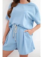 Dámský viskózový máslový komplet s krátkým rukávem a kalhotami s nohavicí model 22077172 - K-Fashion