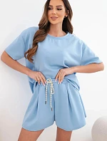 Dámský viskózový máslový komplet s krátkým rukávem a kalhotami s ohrnovanou nohavicí mentolový