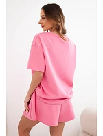Dámský viskózový model 22077190 komplet s krátkým rukávem a šortky s vysokým pasem růžový - K-Fashion