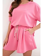 Dámský viskózový model 22077190 komplet s krátkým rukávem a šortky s vysokým pasem růžový - K-Fashion