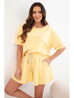 Dámský komplet z viskózy (máslový) s krátkým rukávem a kraťasy s vysokým pasem žlutý