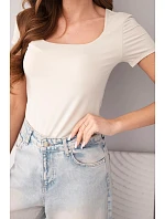 Dámská bambusová halenka s krátkým rukávem a širokým výstřihem basic béžová Dámská bambusová halenka s krátkým rukávem a širokým výstřihem basic béžová