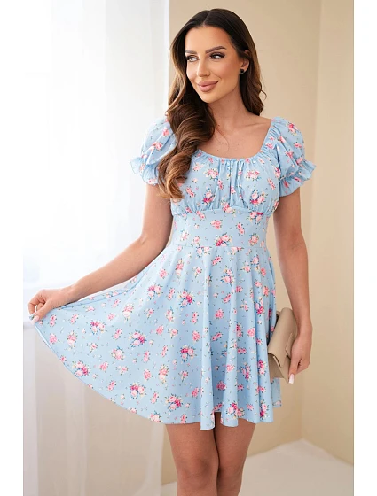 Dámské květinové šaty s nabíraným rukávem a elastickým pasem modrá Dámské květinové šaty s nabíraným rukávem a elastickým pasem modrá