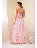 Dámské maxi květované šaty na ramínkách s vázáním na zádech cukrově růžová Dámské maxi květované šaty na ramínkách s vázáním na zádech cukrově růžová