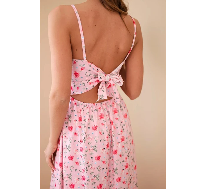 Dámské maxi květované šaty na ramínkách s vázáním na zádech cukrově růžová Dámské maxi květované šaty na ramínkách s vázáním na zádech cukrově růžová