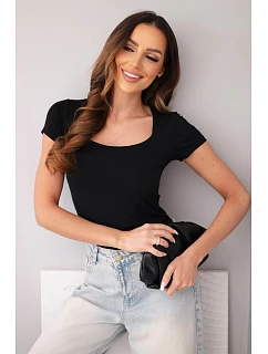 Dámská bambusová halenka s krátkým rukávem a širokým výstřihem basic černá
