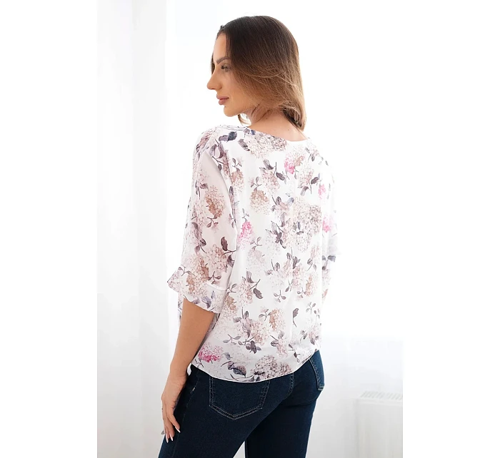 Dámská květinová halenka se zavazováním dole camelová Dámská květinová halenka se zavazováním dole camelová