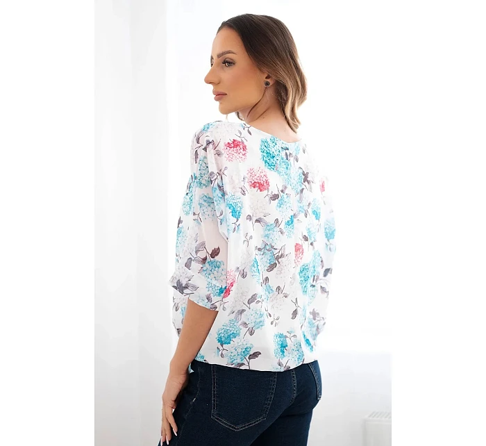 Dámská halenka s květinovým vzorem a vázáním dole mentolová Dámská halenka s květinovým vzorem a vázáním dole mentolová