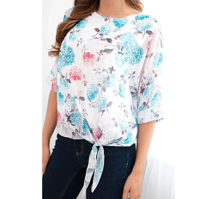 Dámská halenka s květinovým vzorem a vázáním dole mentolová Dámská halenka s květinovým vzorem a vázáním dole mentolová