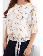 Dámská halenka s květinovým vzorem a vázáním dole žlutá Dámská halenka s květinovým vzorem a vázáním dole žlutá