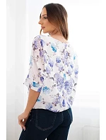 Dámská halenka s květinovým vzorem s vázáním dole fialová Dámská halenka s květinovým vzorem s vázáním dole fialová