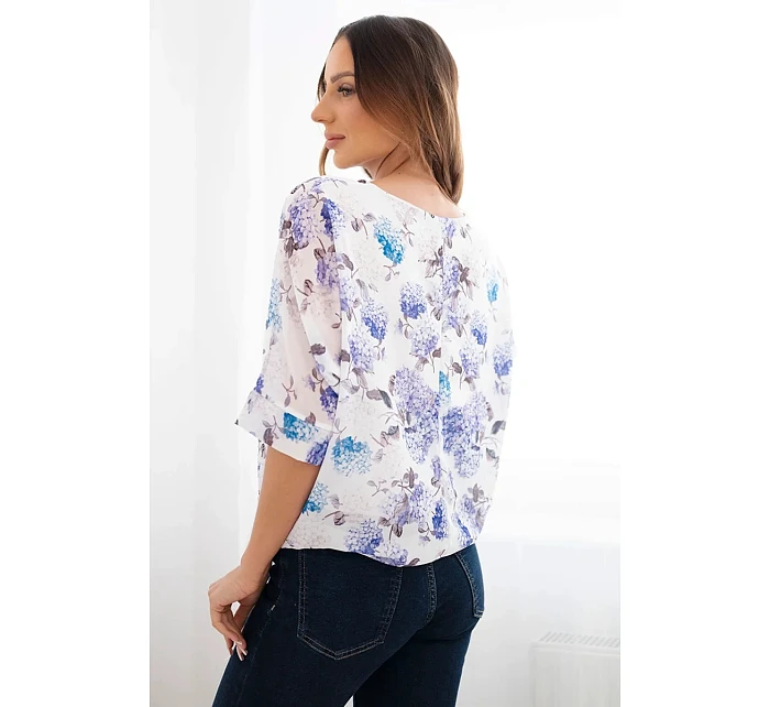 Dámská halenka s květinovým vzorem s vázáním dole fialová Dámská halenka s květinovým vzorem s vázáním dole fialová