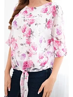 Dámská halenka s květinovým vzorem a vázáním dole fuchsiová